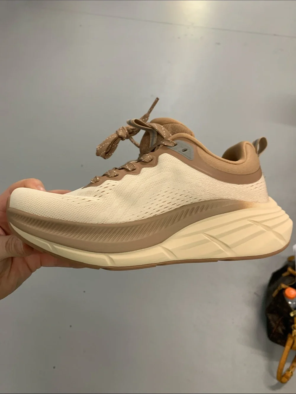 Neutral Cream and Tan Platform Runner Sneakers